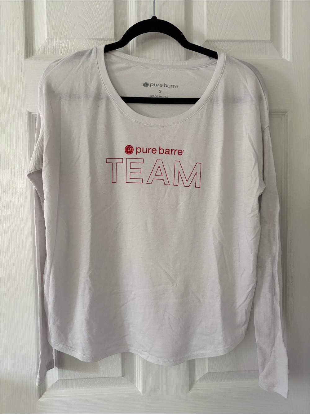 Pure Barre White Long-Sleeve 'TEAM' Logo Tee